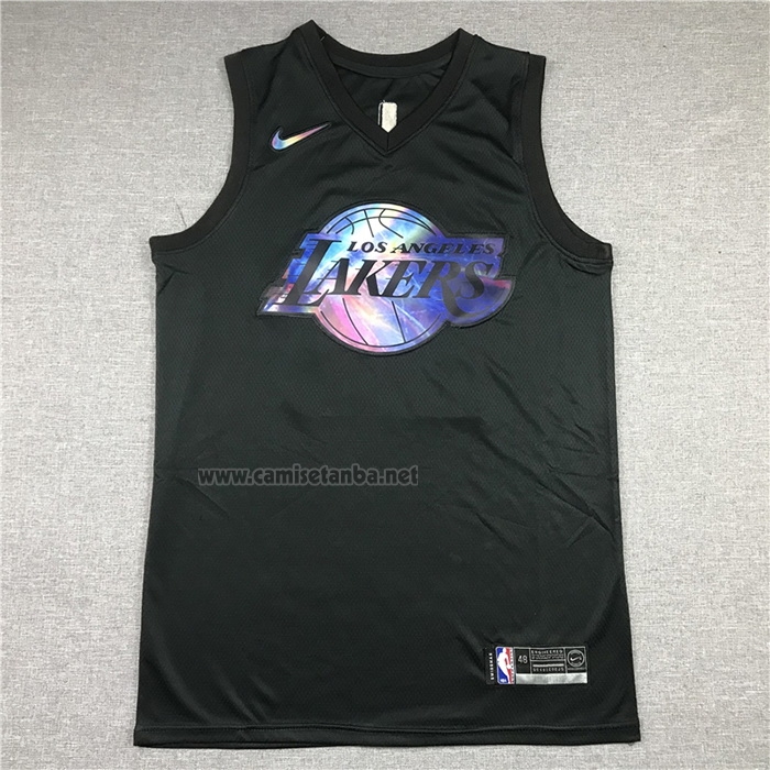 Camiseta Los Angeles Lakers LeBron James #23 Iridescent Logo Negro
